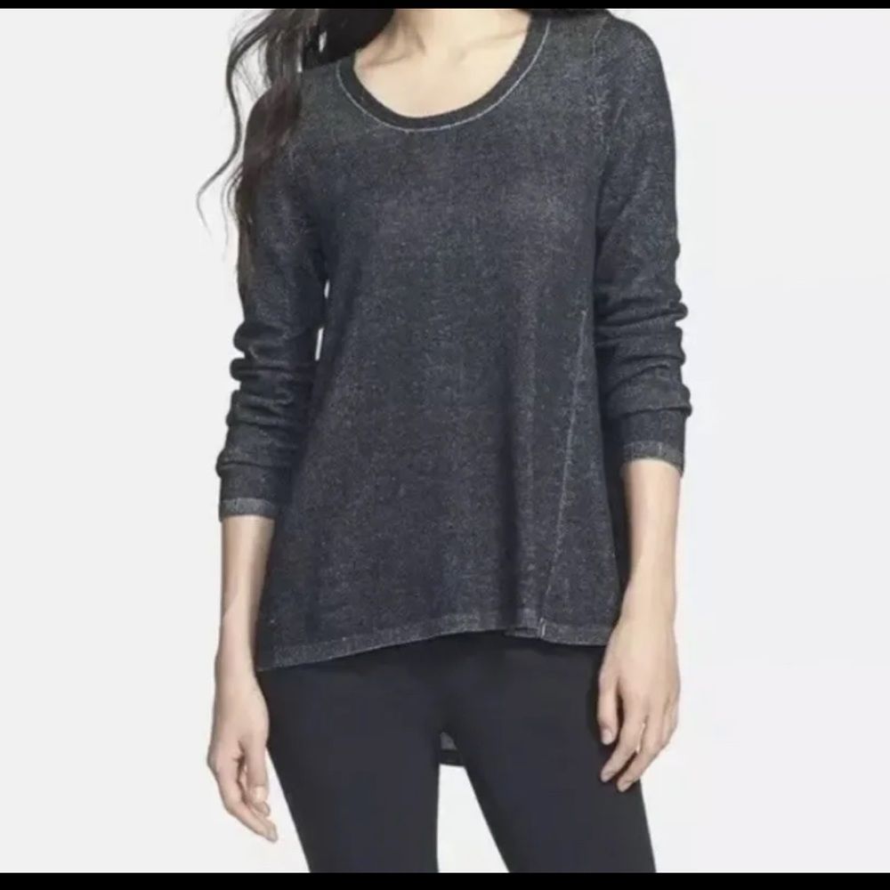 EILEEN FISHER Organic Cotton Tensely Black Grey High Low Sweater